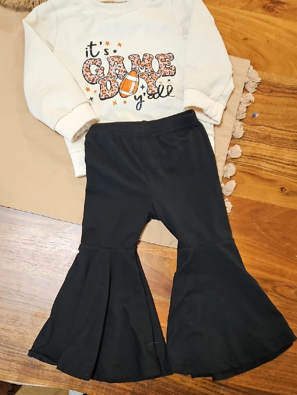 Kids Black Bell Bottom Pants - Flared Leg Kids Bottoms And Game Day Sweater